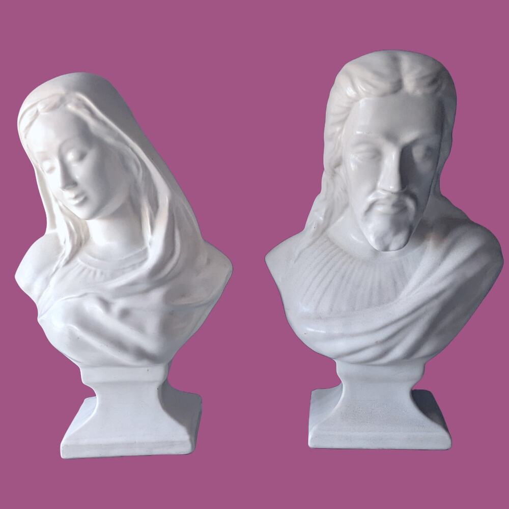 Vintage 1960s Mary and Jesus Ceramic Bust Figures